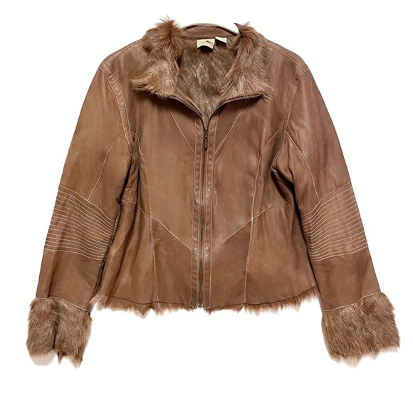 Tsunami Jackets & Blazers - Tsunami Supple Leather Goatskin and Fur Lined Front Zip Brown Jacket Size Large